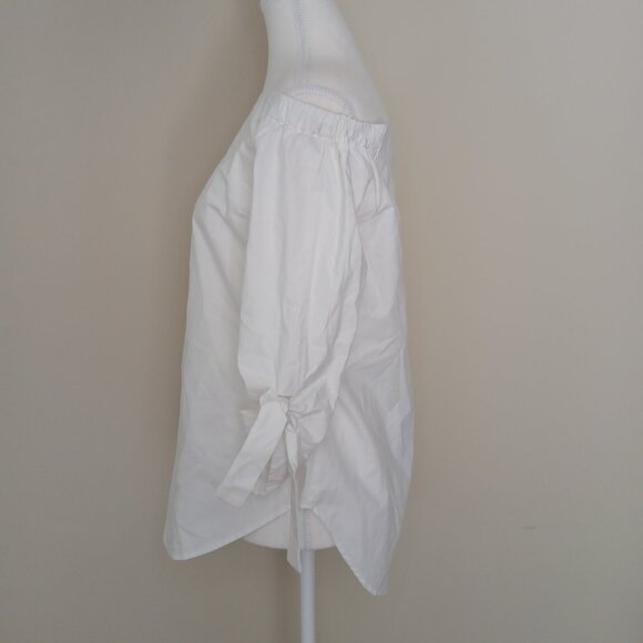 Aritzia Babaton Malik Off Shoulder Blouse Tie Sleeve Cotton White Size XS - Picture 4 of 9